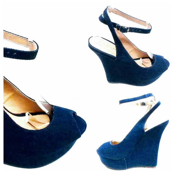 NEW! CUTE! Blue Denim Wedge Heels! - Picture 7 of 7
